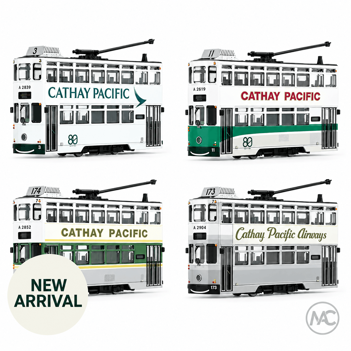 CX | 國泰航空 塗裝電車模型四件套裝 1:120 | Cathay Pacific Livery Hong Kong Tram Model Set of 4 - Man‘s Aviation Collectibles (HK)