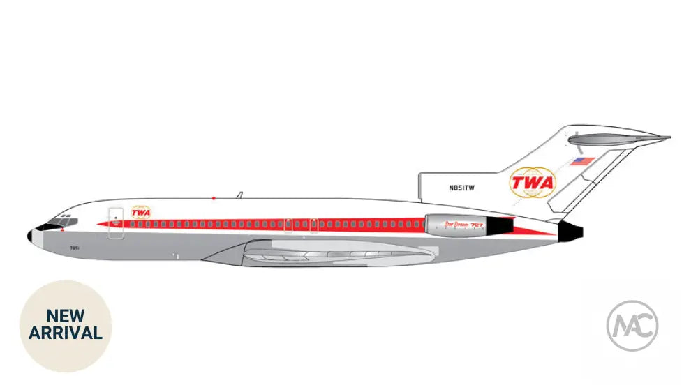 GeminiJets TWA 環球航空 Boeing 727-100 N851TW “Twin Globes” Polished 1:400 Die-cast Model | 環球航空波音727-100模型 - 1:400 Scale